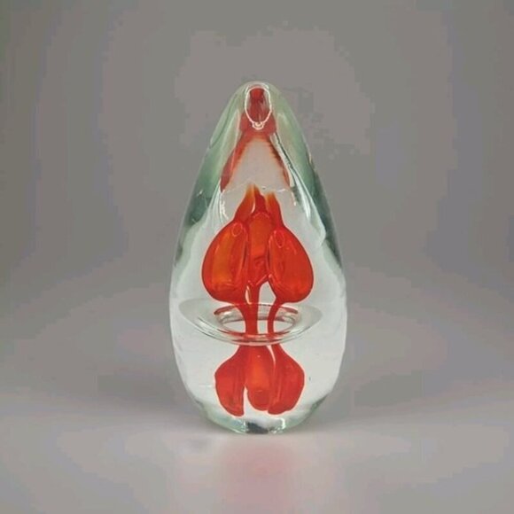 Paperweight Dancing Flamingo Sommerso Art Glass 9"x6" Clear and Red 8 lb - Picture 5 of 16